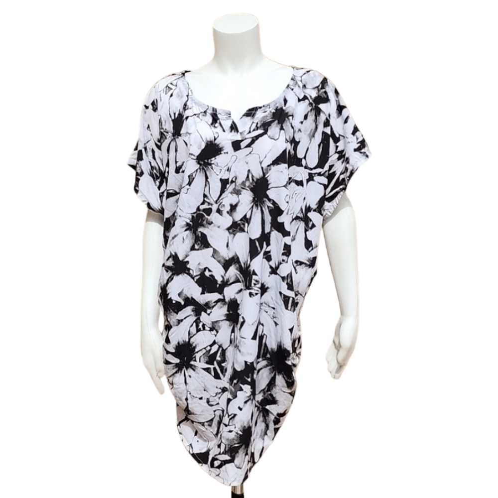 HANDMADE Tie Dye Tunic Top Plus 1X Swim Cover Up Dress Ruched Sides Floral - Picture 13 of 16